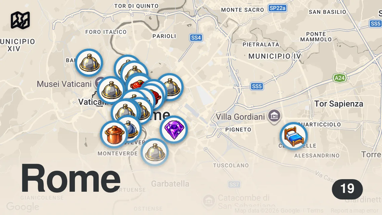 Map of 19 spots from The Top 20 BEST (Fine Dining) Restaurants in Rome, Italy (2026)