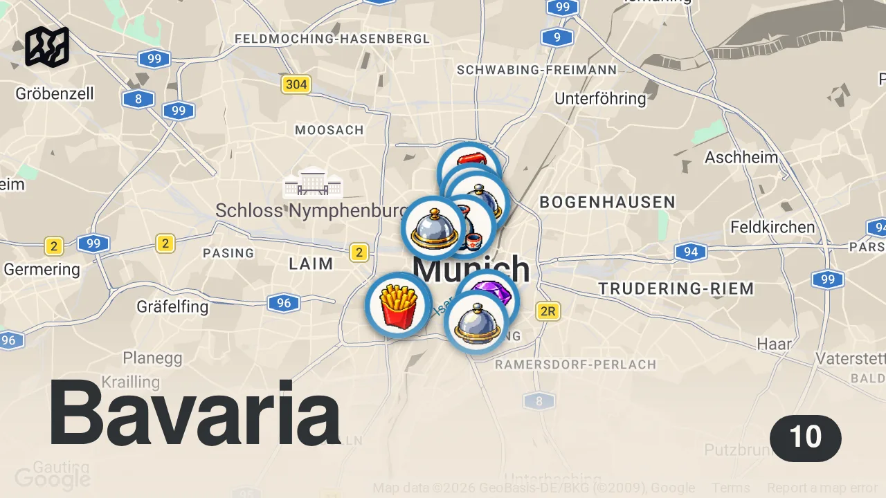 Map of 10 spots from XXL MÜNCHEN FOOD TOUR 2.0 - 10 Restaurants die kein Münchner kennt!