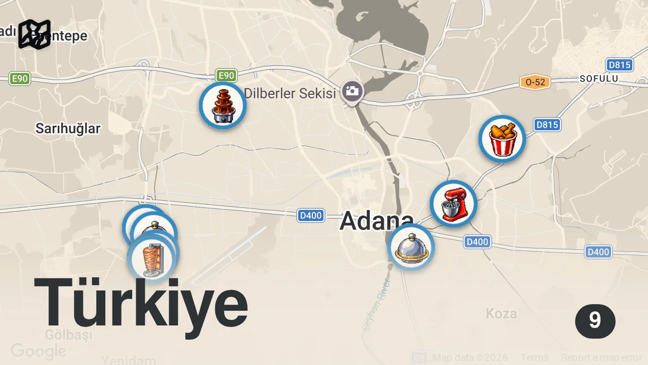 Map of 9 spots from ADANA SANAYİ LEZZETLERİ 2 !!!
