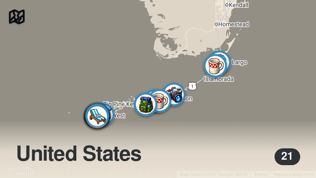 Map of 21 spots from Ultimate Florida Keys Food Tour! Key West Hidden Gems!