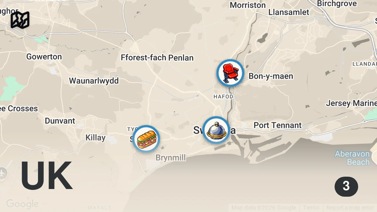 Map of 3 spots from Swansea has some OUTSTANDING food spots ๐๐ผ