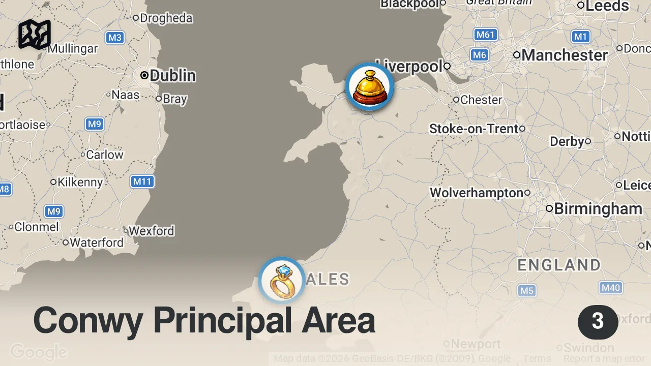 Map of 3 spots from Why Does Wales Have So Many Castles? ⚔🛡 Wales United Kingdom Road Trip Travel Series Ep.2
