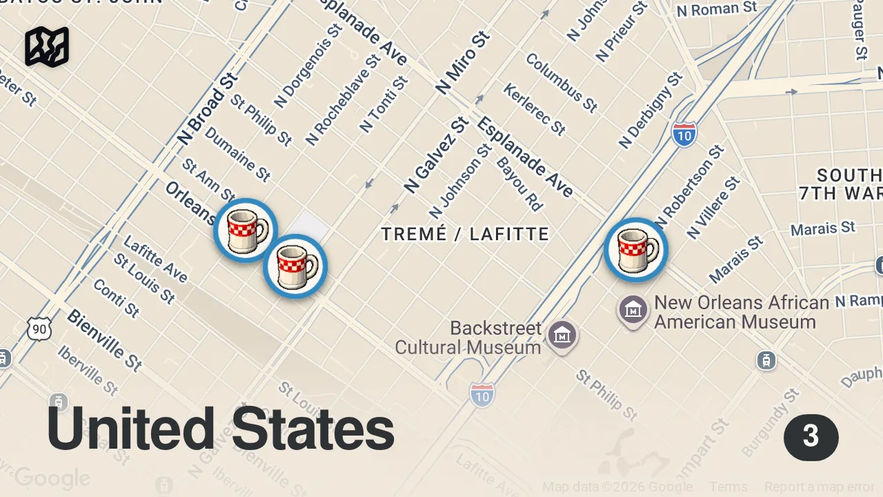 Map of 3 spots from Finding The Best Gumbo In New Orleans | Food Tours | Insider Food