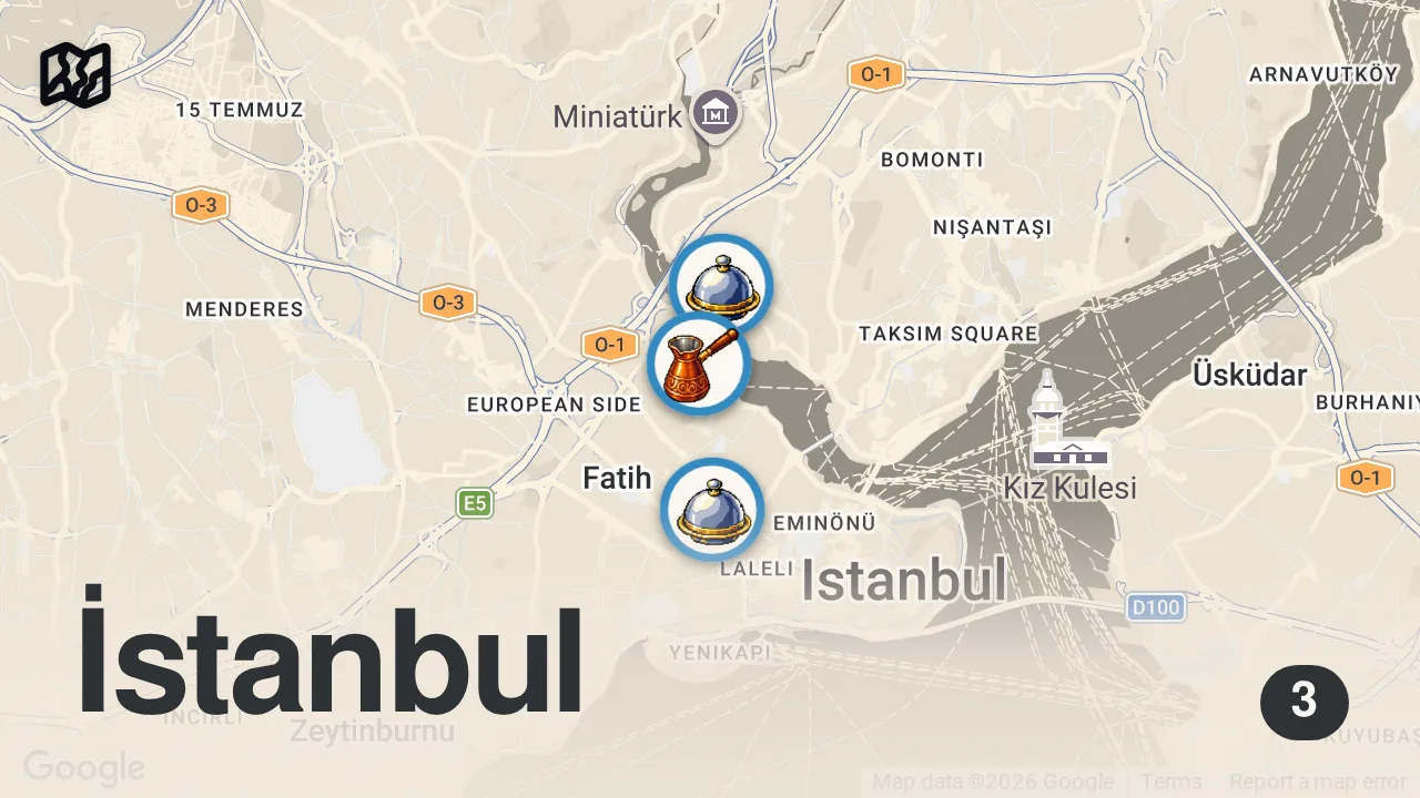 Map of 3 spots from İSTANBUL ÇORBA REHBERİ #1 | Şehrin Efsane 3 Çorbacısı
