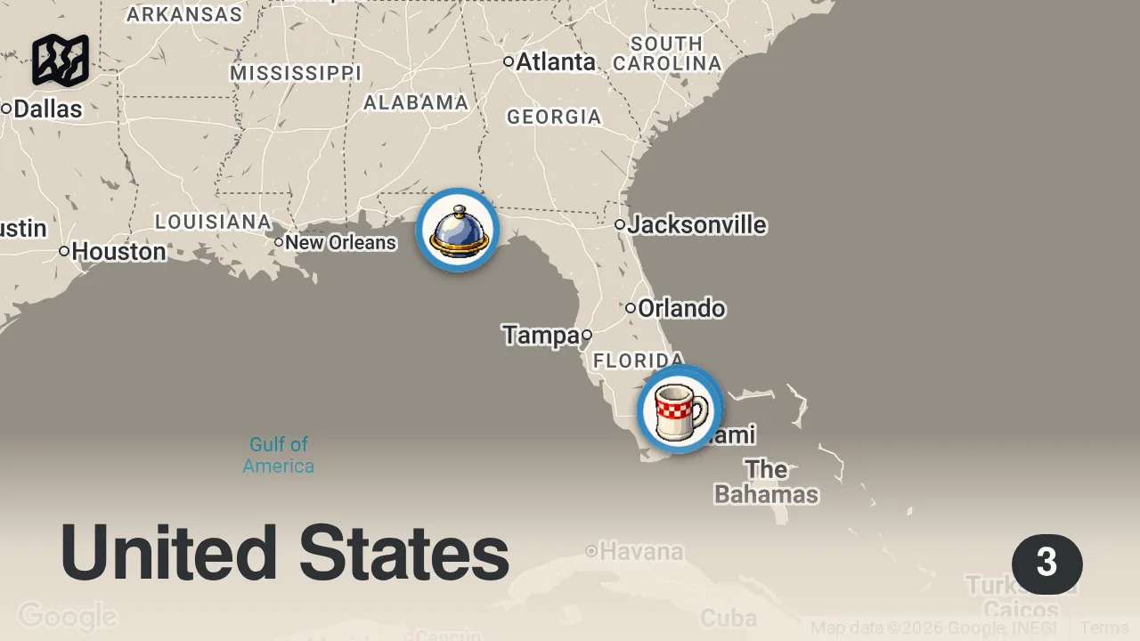 Map of 3 spots from Eating at Food Trucks For 24 Hours (Florida)