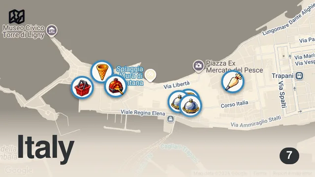 Map of 24 Hours Of Italian Food in TRAPANI, Sicily | Seafood Paradise & Incredible Local Pizza