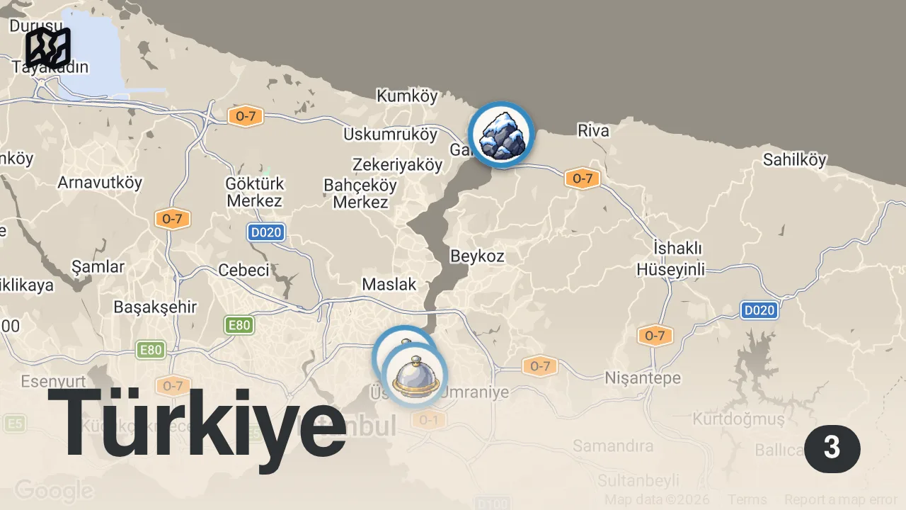 Map of 3 spots from ÖZLEM ROTASI | Gurbetten Gelen Misafire İstanbul Lezzetleri W/ @OkanUSA – Ayaküstü Lezzetler