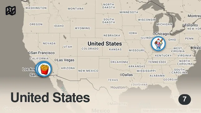 Map of Only Eating FREE Birthday Food For 24 Hours...