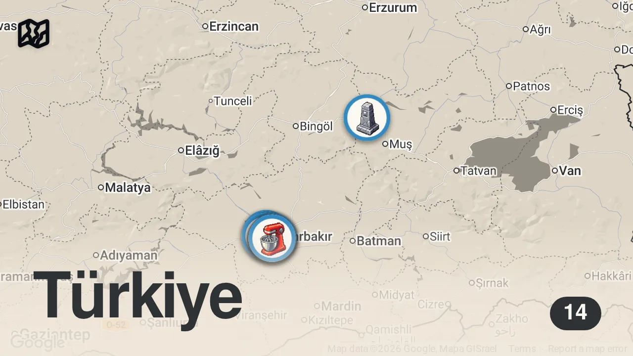 Map of 14 spots from DİYARBAKIR GECE LEZZETLERİ! @omertinte