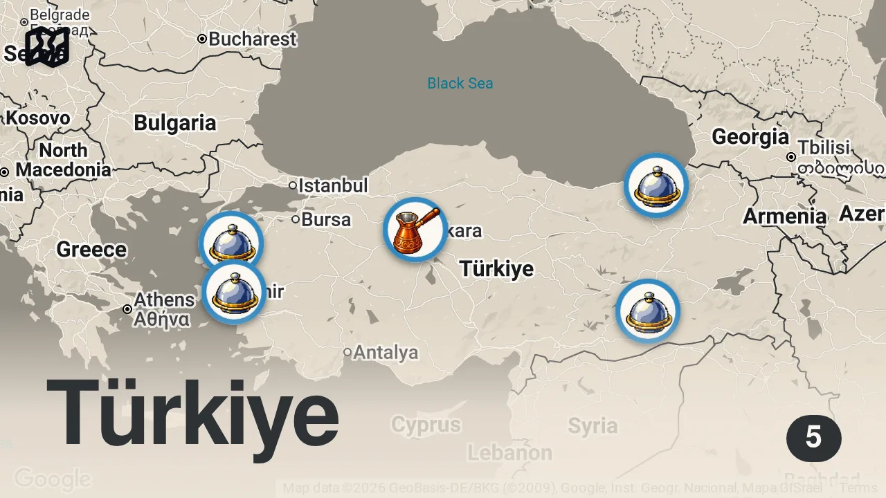 Map of 5 spots from EN SEVDİĞİMİZ ESNAF LOKANTALARI - TOP 5️⃣ - Ayaküstü Lezzetler