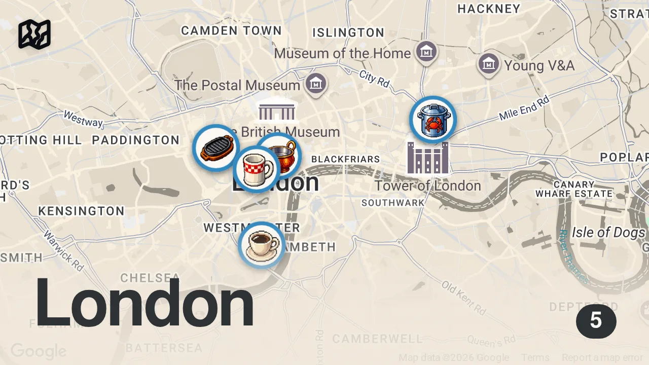 Map of 5 spots from I Ate at London's Biggest Tourist Traps