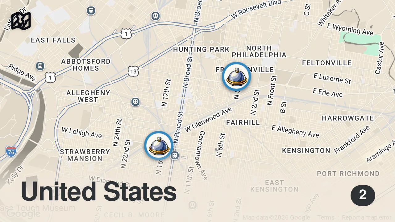 Map of 2 spots from BEST Breaded Wings at Mike's Deli ๐ North Philly Hood ๐ฅ