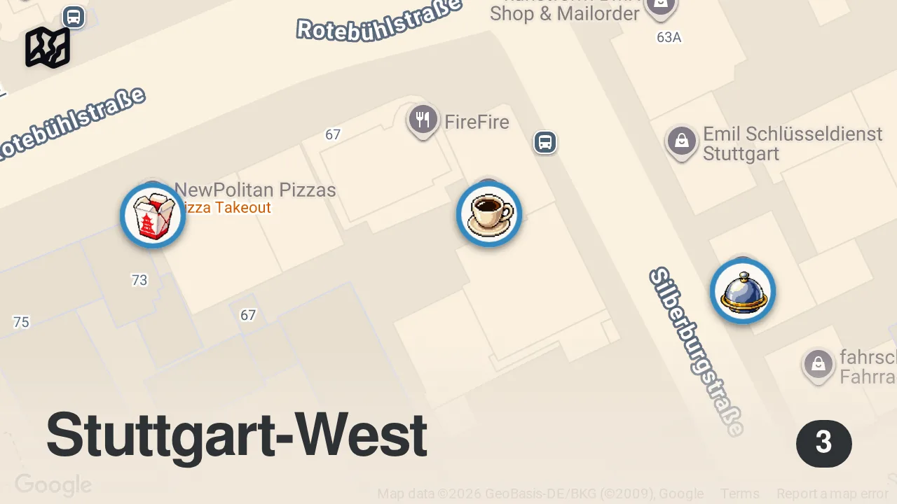 Map of 3 spots from Was ist das Beste Essen in Stuttgart?