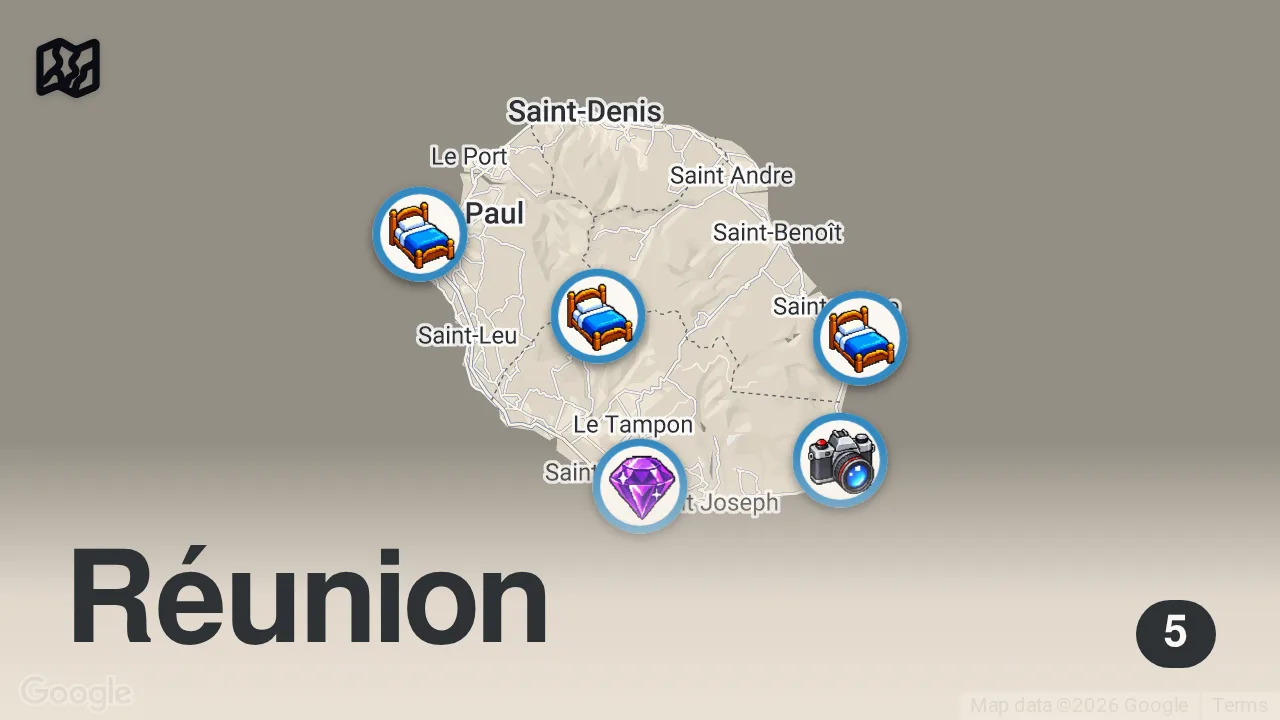 Map of 5 spots from RÉUNION ISLAND TRAVEL TIPS (2026) | Essential Things To Know Before You Go To La Réunion