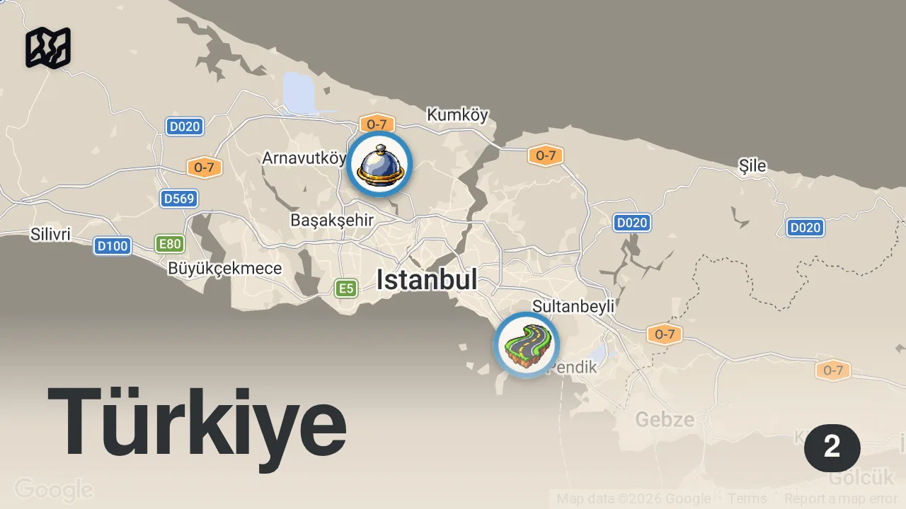 Map of 2 spots from 📌 İzmir’den İstanbul’a Bu Mekan İçin Yol Yapılır 👀 @seferdalsularoglu #reklam