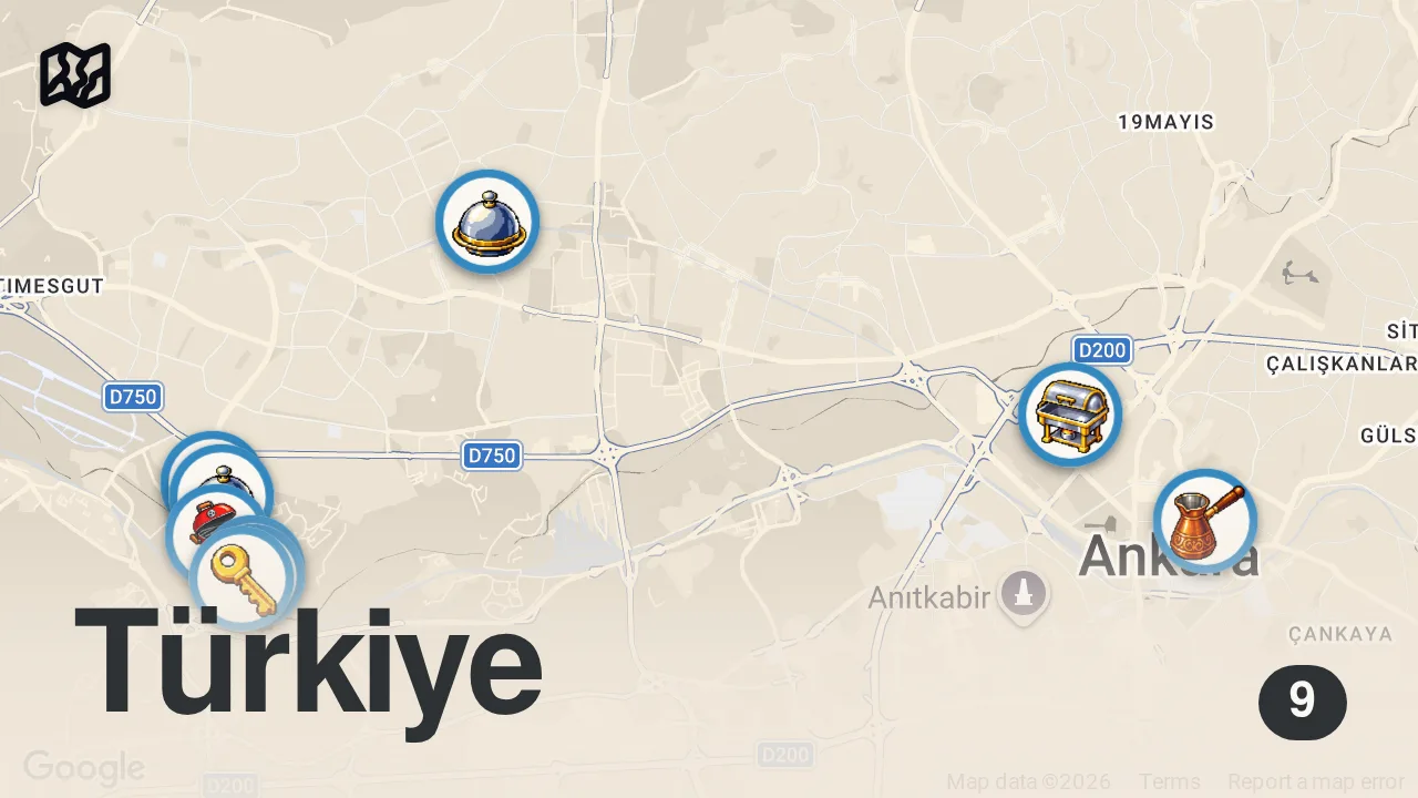 Map of 9 spots from ANKARA ŞAŞMAZ OTO SANAYİ LEZZETLERİ!