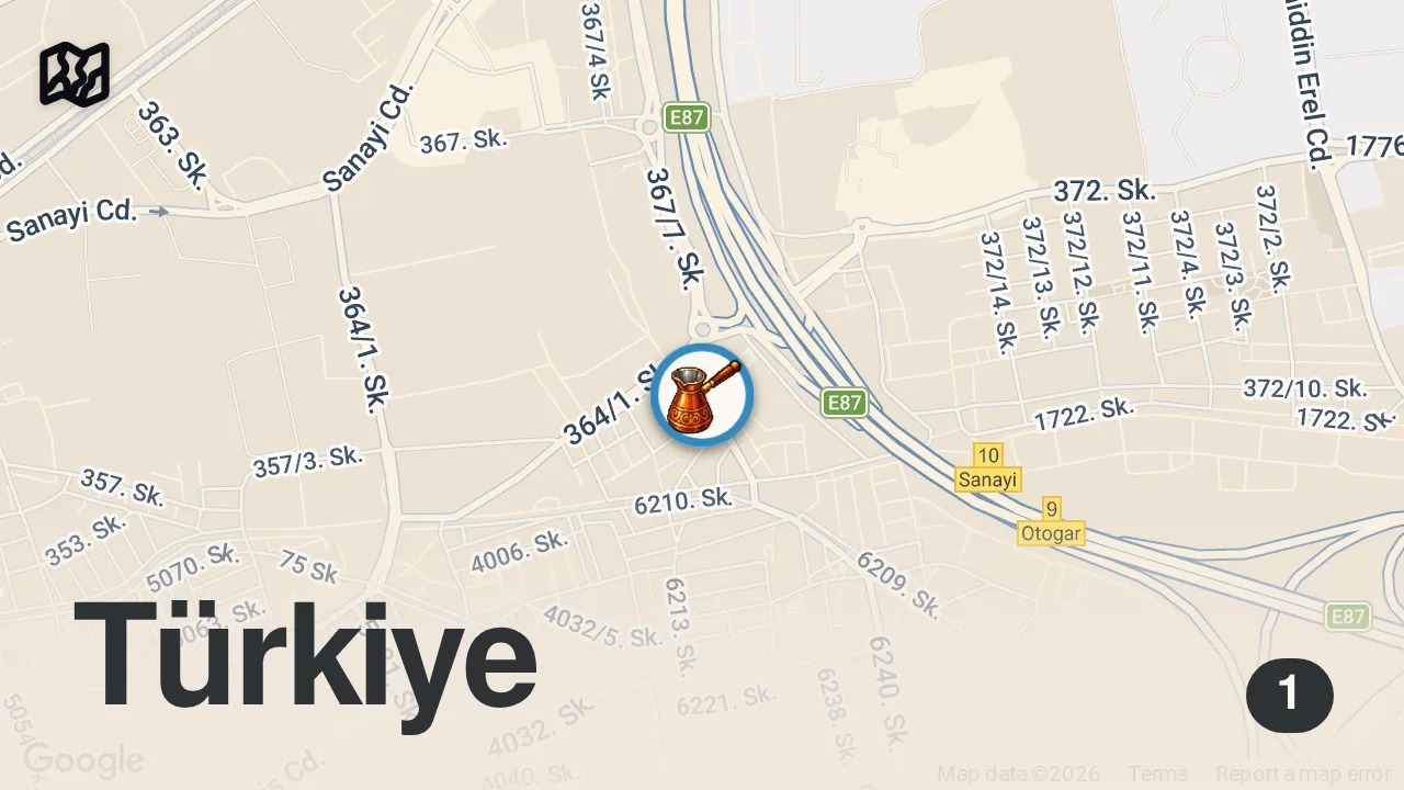 Map of 1 spot from İzmir’in Gece Dönercisi’nde Tüm Mezeler İkram ve İstediğin İçecek Bedava chefgecedoneri reklam