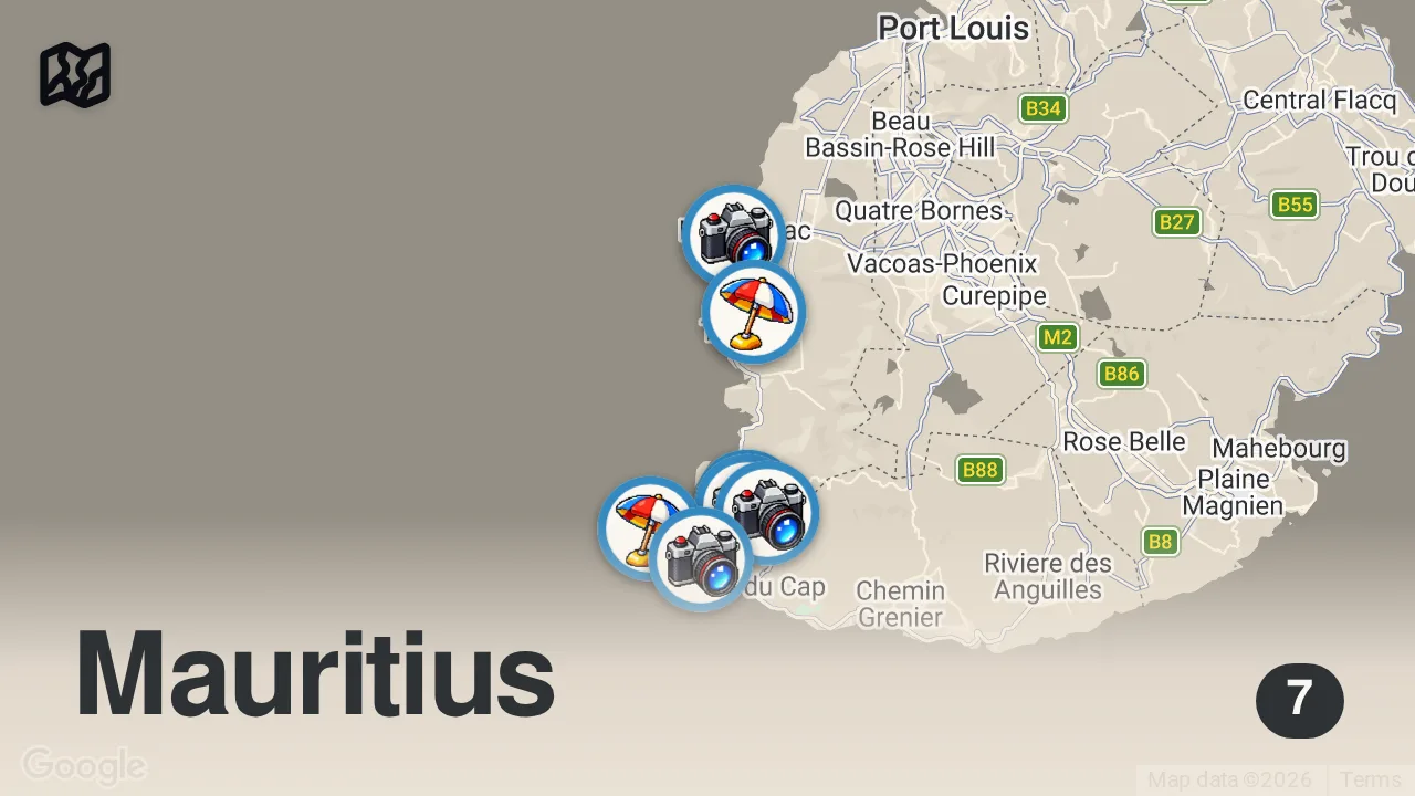 Map of 7 spots from 5 Experiences In Mauritius 🌴🇲🇺 #mauritius #mauritiusexplored #travelmauritius #ilemaurice #travel