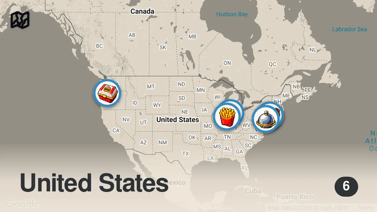 Map of 6 spots from THE BURGER BATTLE: WHERE TO FIND THE BEST BURGER IN NYC | THE IN STUDIO SHOW
