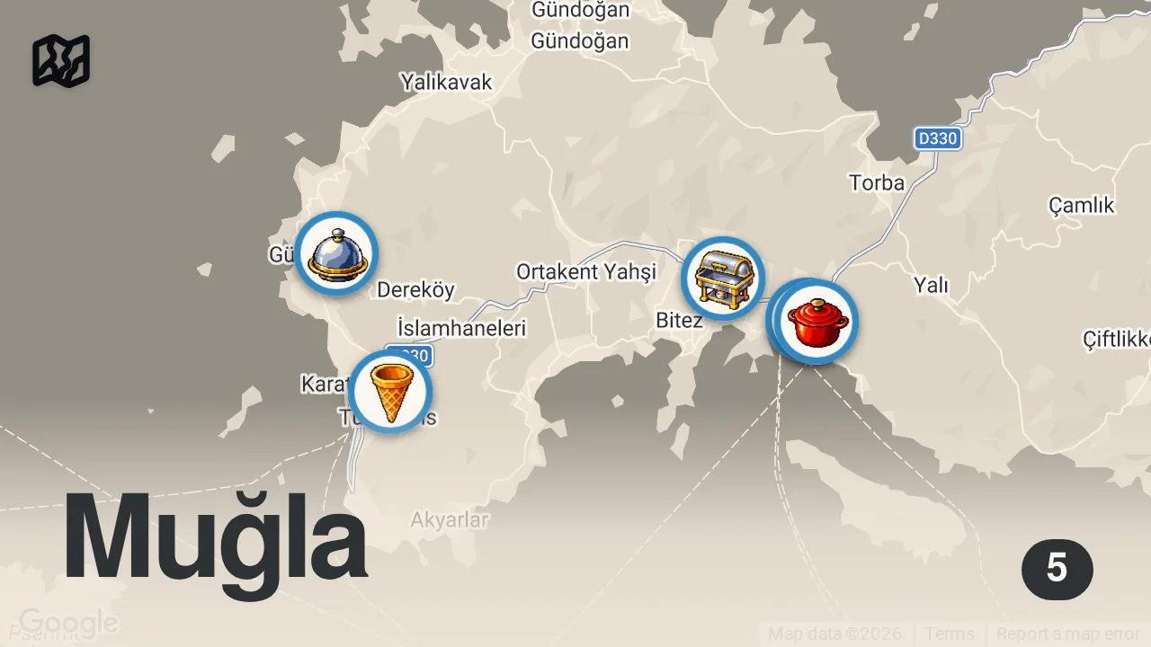 Map of 5 spots from BODRUM LEZZET REHBERİ (Dondurmanın topu 3.5 TL!) - Ayaküstü Lezzetler