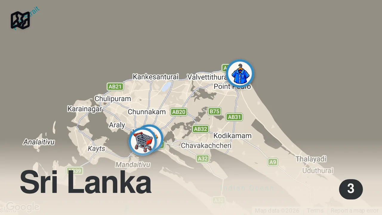 Map of 3 spots from I Got Naked For This Festival & Got Kicked Out From The Crowd - The Nallur Festival In Sri Lanka 🇱🇰