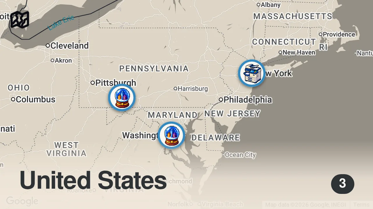 Map of 3 spots from Real Stories of 9/11 | 25th Anniversary MEGA Episode SPECIAL | National Geographic