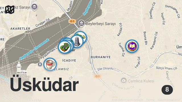 Map of Ziplining Over Bosphorus In Istanbul, Üsküdar, Türkiye (Grand Çamlıca Mosque, Nakkaştepe, Kuzguncuk)