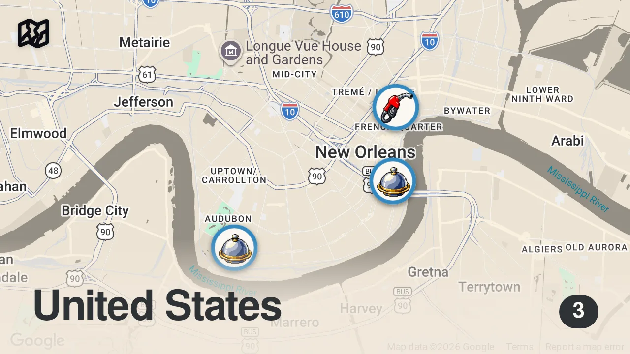 Map of 3 spots from Finding The Best Fried Chicken In New Orleans | Food Tours | Food Insider