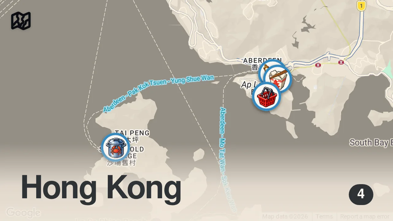 Map of 4 spots from Garlic Crab Mountain!! 🦀 INSANE SEAFOOD in Hong Kong!! (Typhoon Shelter Crab)