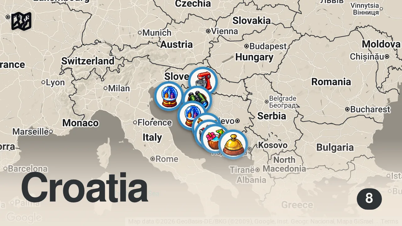 Map of 8 spots from 25 Best Places To Visit in Croatia 2026 | Croatia Travel Guide 2026