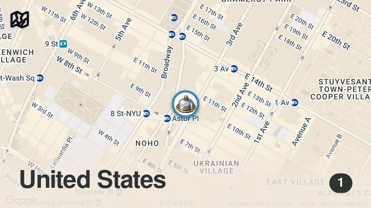 Map of 1 spot from The 7-Layer Chocolate Cake Taking Over NYC — Most-Ordered