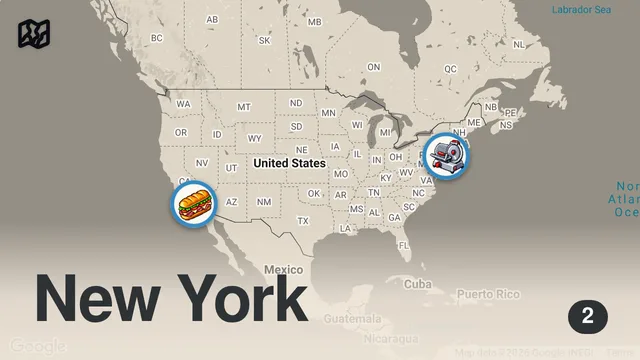 Map of Eating The Best Pastrami: Los Angeles vs New York (KATZ Deli)