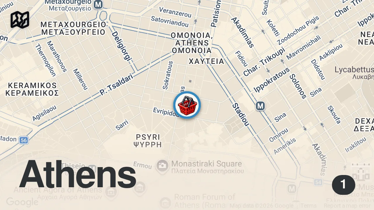 Map of 1 spot from Atina’nın En İlginç Pazarı! Et, Balık, Deniz Ürünleri Her Şey Burada #shorts