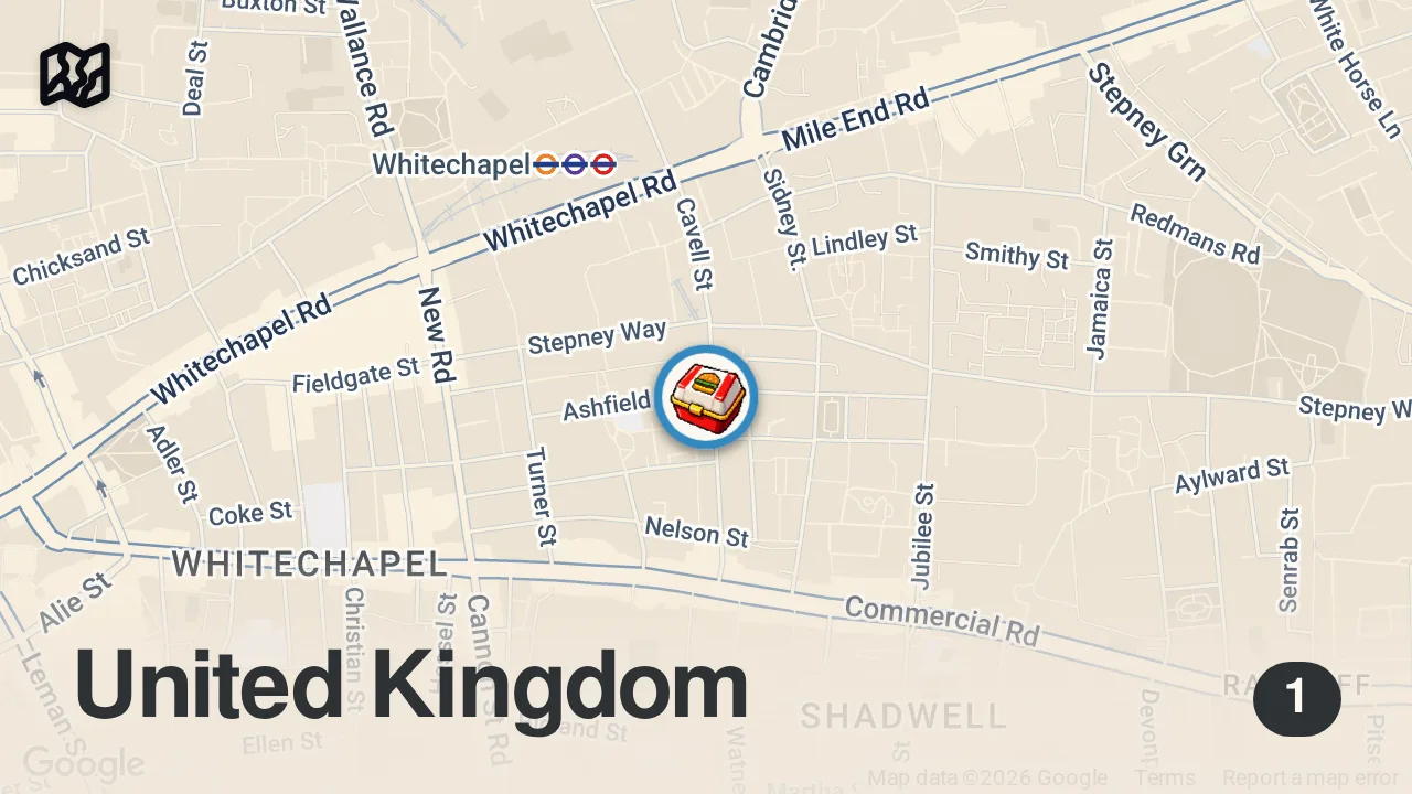 Map of 1 spot from THE GOURMET HUT LOCATED MEAR WHITECHAPEL #food #foodie #burgers