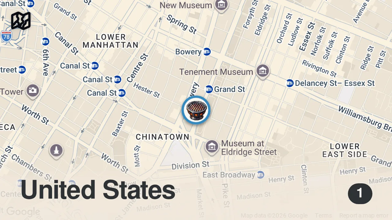 Map of 1 spot from Amazing $7 fried chicken rice bowl and $8 bulgogi rice bowl Korean restaurant in NYC