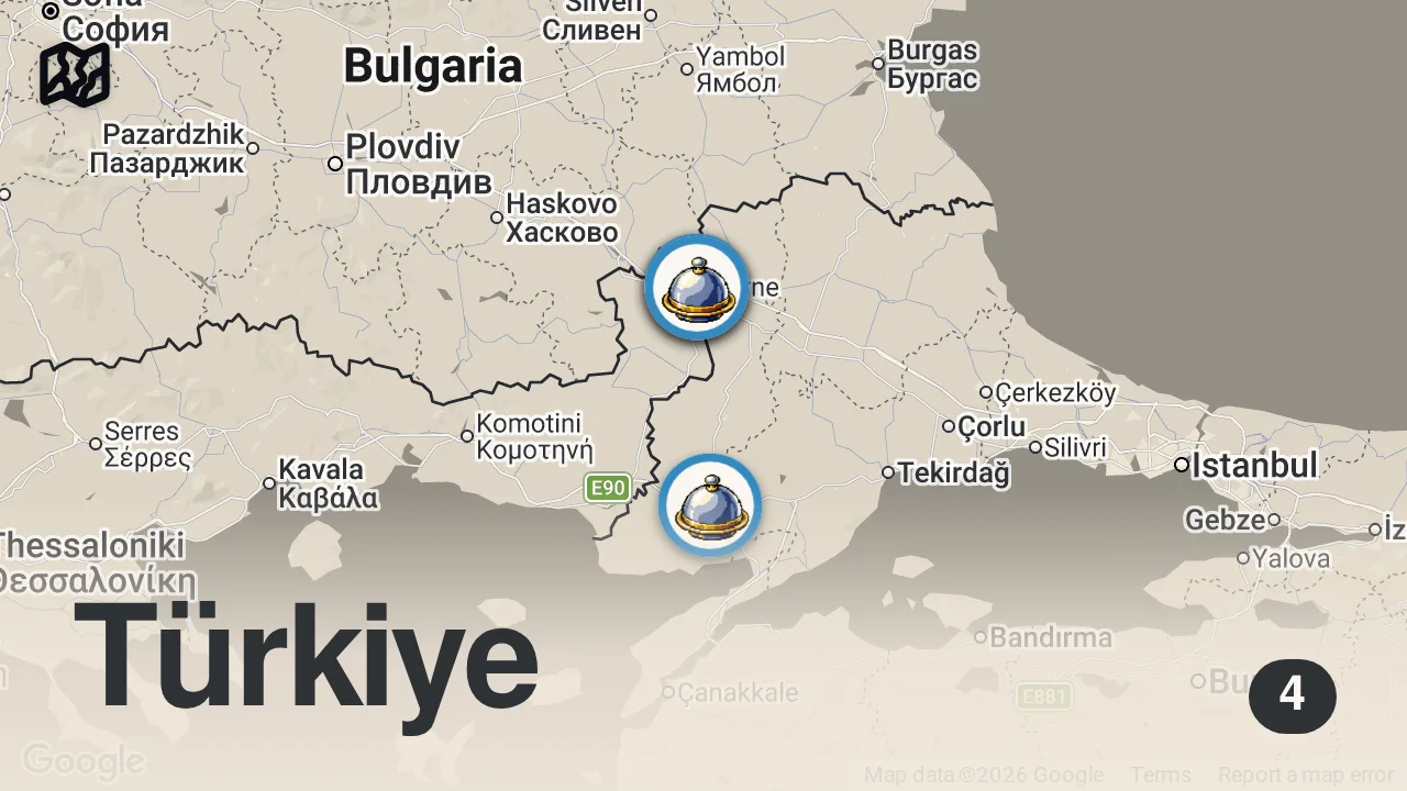 Map of 4 spots from BU CİĞER İÇİN KUYRUK OLUYOR! | EDİRNE VLOG