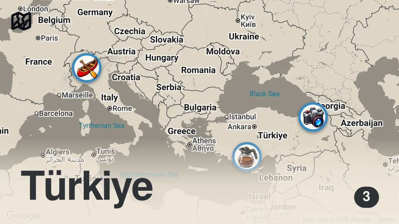 Map of 3 spots from ARTIK BÜTÜN DÜNYA BENİM EVİM! 😊