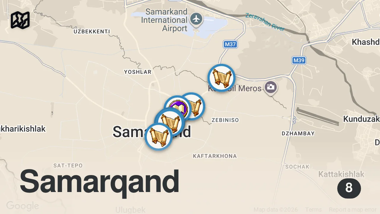 Map of 8 spots from Mystic Uzbekistan Will Blow You Away - Samarkand - The Rome Of The East 🇺🇿