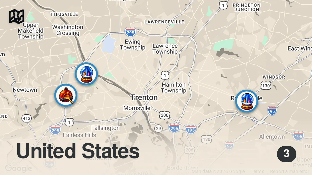 Map of 3 spots from One of the best pizzerias in Pennsylvania!