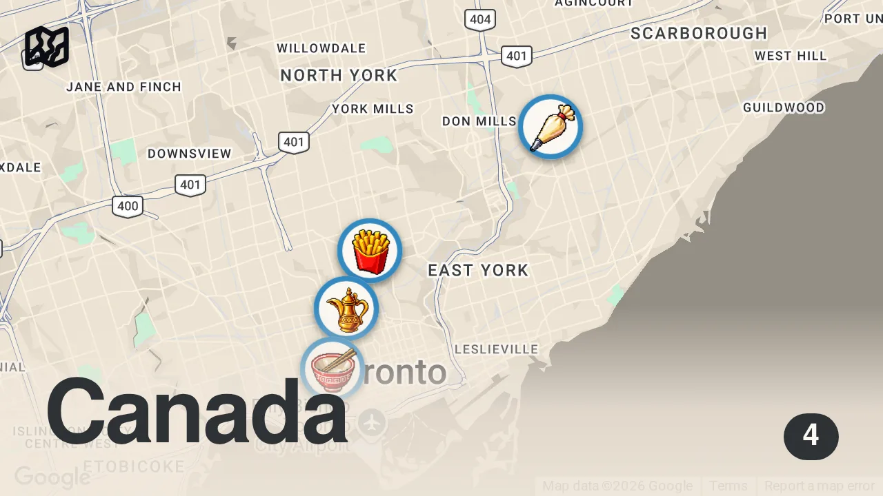 Map of 4 spots from Only Eating At Palestinian Restaurants For A Whole Day
