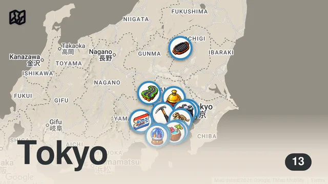 Map of Top 10 Easy Day Trips from Tokyo
