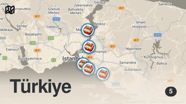 Map of 3 SAATTE 5 BURGER YEDİM | ANADOLU YAKASININ EN İYİ 5 BURGERİ
