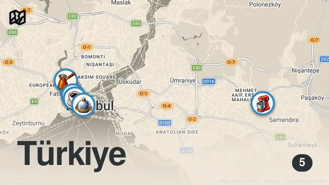 Map of ISTANBUL FOOD HEAVEN - Pistachio kebab + UNDERGROUND roasted lamb + Street food in TURKEY