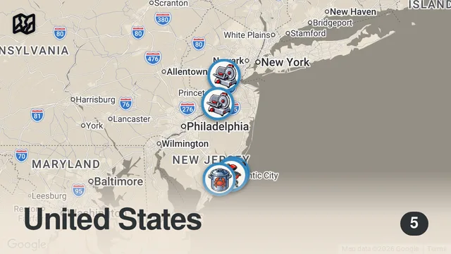 Map of Top 5 #DDD Videos in New Jersey with Guy Fieri | Diners, Drive-Ins and Dives | Food Network