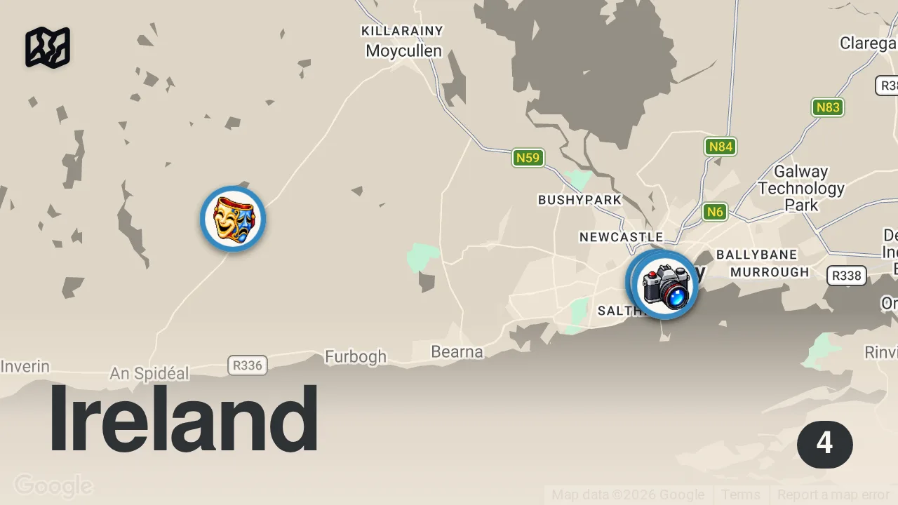 Map of 4 spots from GALWAY IRELAND - GAELIC TRADITIONS & CUSTOMS