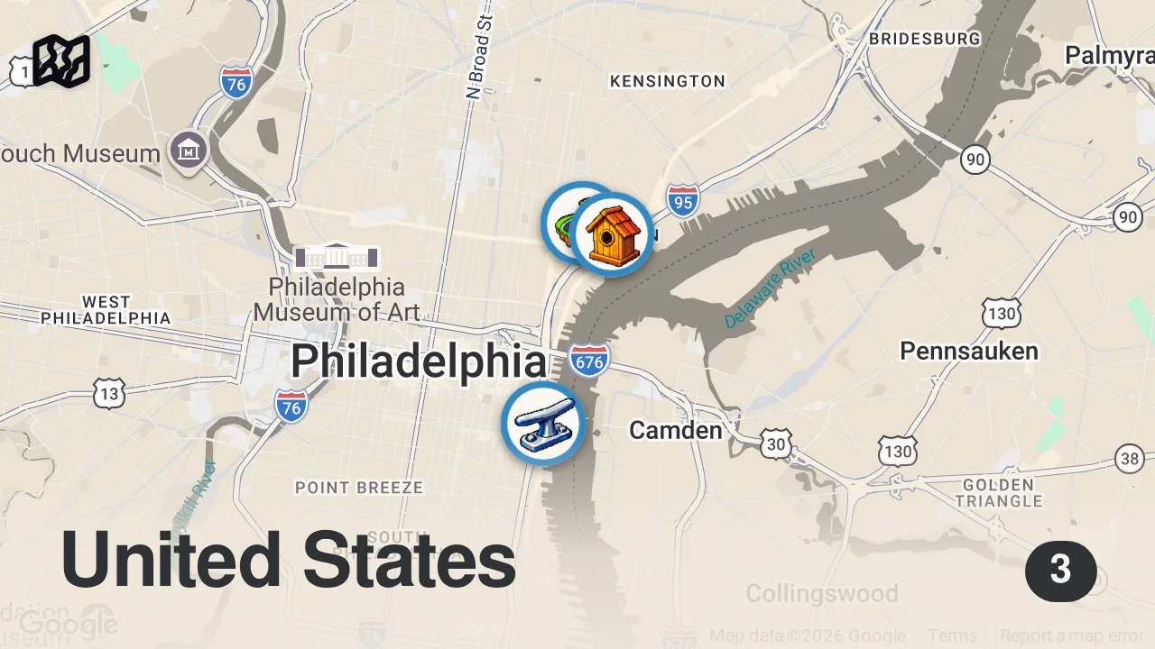 Map of 3 spots from New Pizzeria in Philly!