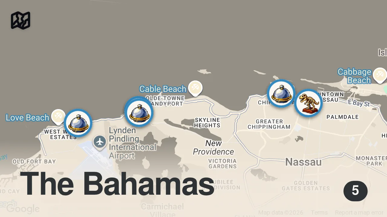 Map of 5 spots from The food, flavors & music of Nassau, The Bahamas | Eats & Beats